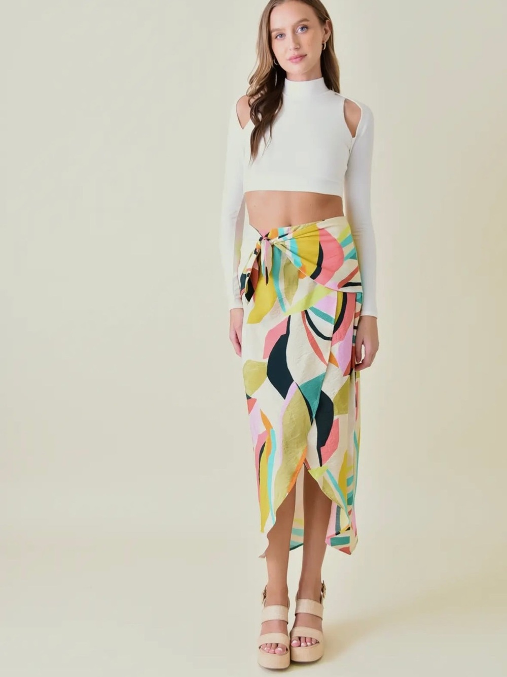 Abstract Multicolor Tie-Front Swim Sarong